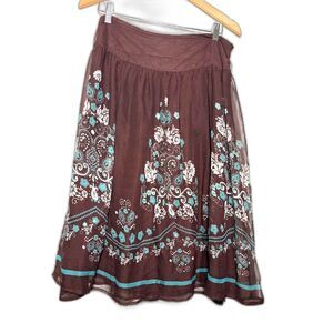 y2k VTG New York City Design Co Skirt brown sz 8 Embellished Sequin Floral Silk